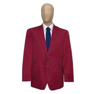 Chaps Blazer Sport Coat Mens 44R 100% Cotton Deep Red Americana Jacket *Sm. Flaw